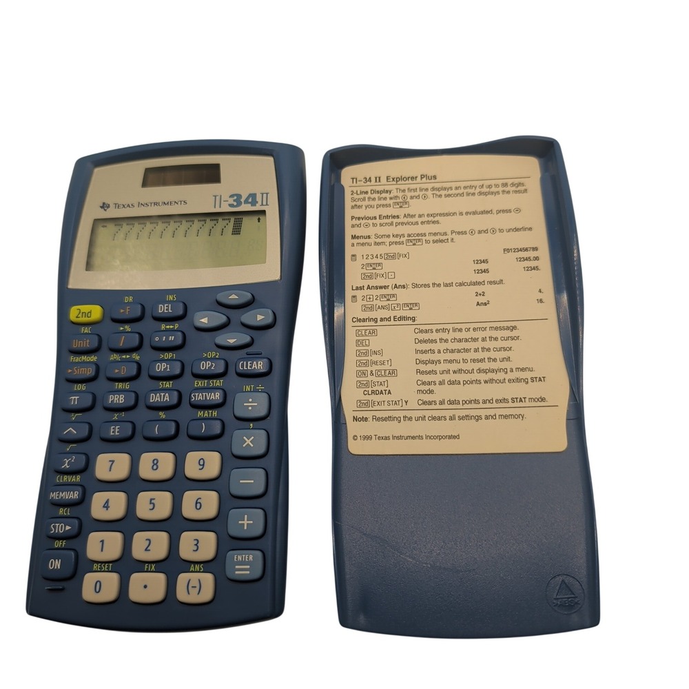 Texas Instruments Calculator Blue TI-34 II Explorer Plus Scientific Solar Case